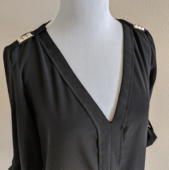 Zara Black V-Neck Blouse Studded Detail - Picture 2 of 8